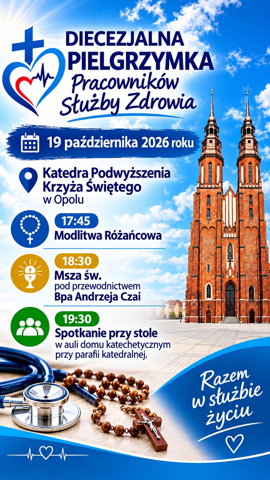 Plakat Diecezjalnej Pielgrzymki Pracowników Służby Zdrowia, 19 października 2026, katedra w Opolu